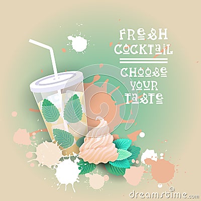 Fresh Cocktail Logo Sweet Beautiful Summer Dessert Delicious Food Banner Vector Illustration