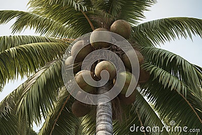 Fresh Coconuts grow on the palm sunlight Stock Photo