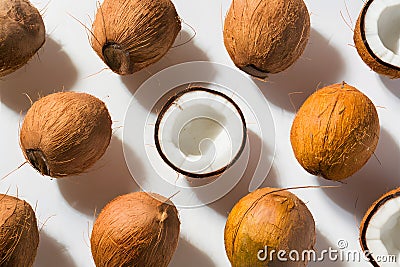 Fresh coconuts presented against a pristine white background Stock Photo