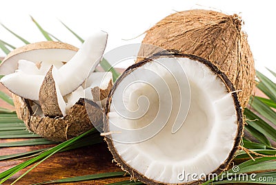 Fresh coconuts in varios forms Stock Photo