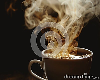 Fresh coffee aroma, morning brew, closeup, steam swirls, soft focus , ultra HD Stock Photo