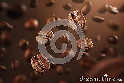 Fresh coffee beans falling down with copy space Stock Photo