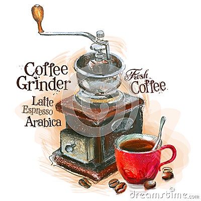 Fresh coffee vector logo design template. grinder Vector Illustration