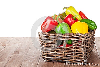 Fresh colorful bell peppers box Stock Photo