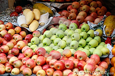 Colorful and bright apples in the open-air market Stock Photo