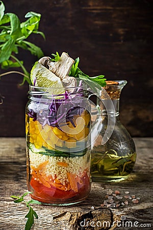 Fresh colorful salad in the jar Stock Photo