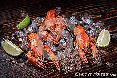 Fresh cooked crayfish with lime Stock Photo