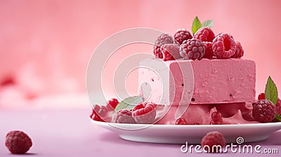 fresh and creamy marshmallow pink cake with berries Stock Photo