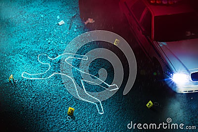 Fresh crime scene with body silhouette Stock Photo