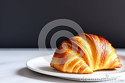 Fresh croissant on plate. Generative AI Stock Photo