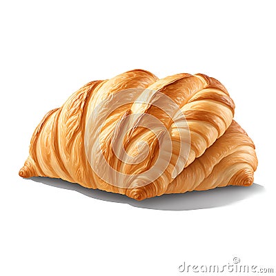 Fresh croissants isolated on white background. Close-up of croissants. Top view. Realistic illustration. Cartoon Illustration