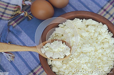 Fresh crumbly cottage cheese Stock Photo