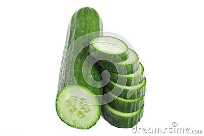 Fresh cucumber slices, isolated on white background. Close up Stock Photo