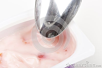 A fresh cup of strawberry yogurt Stock Photo