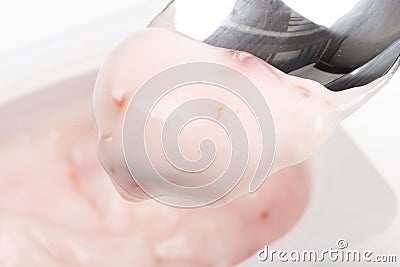 A fresh cup of strawberry yogurt Stock Photo