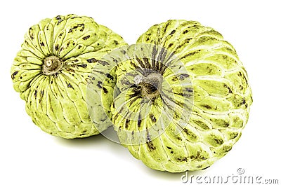 Fresh Custard Apple or Ripe Sugar Apple Fruit Annona, sweetsop Isolated on white background on with clipping path / well-branch Stock Photo