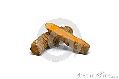 Fresh Cut curcuma root isolated Stock Photo