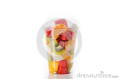 Fresh cut fruit in a plastic cup Stock Photo