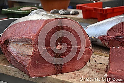 Fresh cut red tuna fish Stock Photo