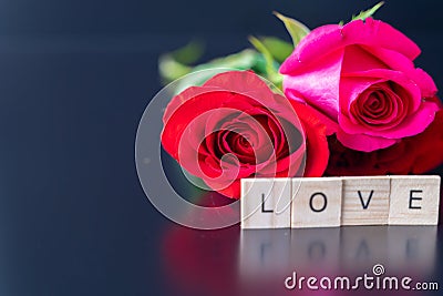 Fresh cut roses for valantines day - Romantic Concept on black background Stock Photo