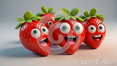 cute cartoon fruit strawberry emotion comic Stock Photo