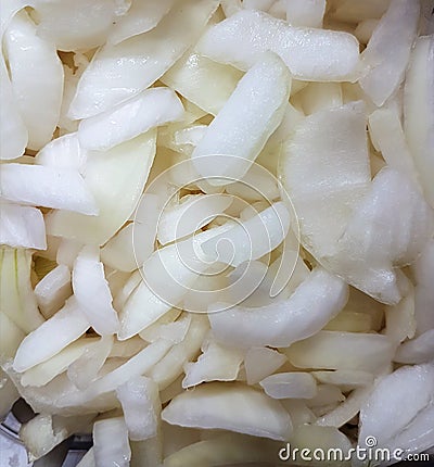 Fresh cutted onion of the summer season Stock Photo