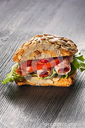 A fresh deli sandwich with ham Stock Photo