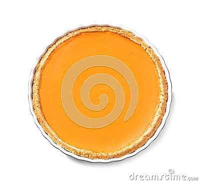 Fresh delicious homemade pumpkin pie on white background Stock Photo