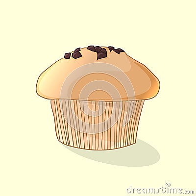 Fresh delicious muffin, chocolate chip cookie. Vector illustration Vector Illustration