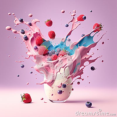 Fresh and delicious smoothie with milk and berries floating around Stock Photo