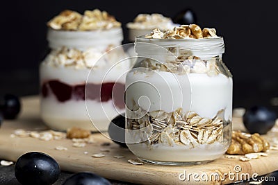Fresh delicious yogurt made from milk with walnuts Stock Photo