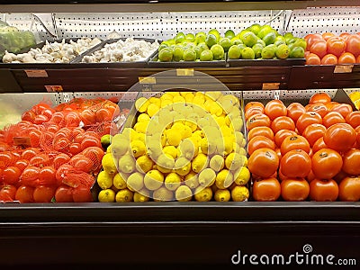 Fresh vegetables and fruits in a supermarket Editorial Stock Photo