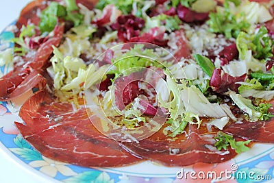 Fresh dish of bresaola, in salad Stock Photo