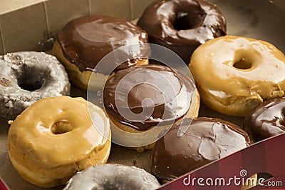 Fresh Donuts in a box. Donuts Stock Photo