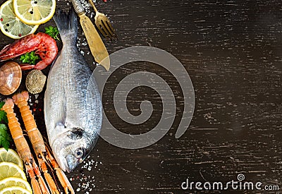 Fresh dorado fish and seafood Stock Photo