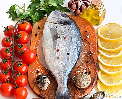 Fresh dorado fish and seafood Stock Photo