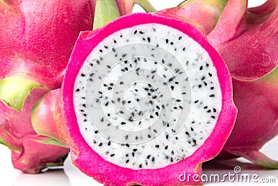 The Fresh Dragon fruit or Pitahaya fruit isolated on white Stock Photo