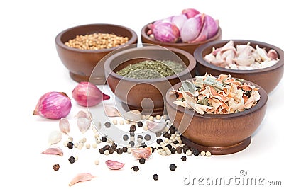 Fresh and dries spices and flavorings Stock Photo