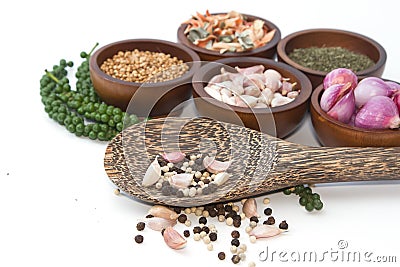 Fresh and dries spices and flavorings Stock Photo