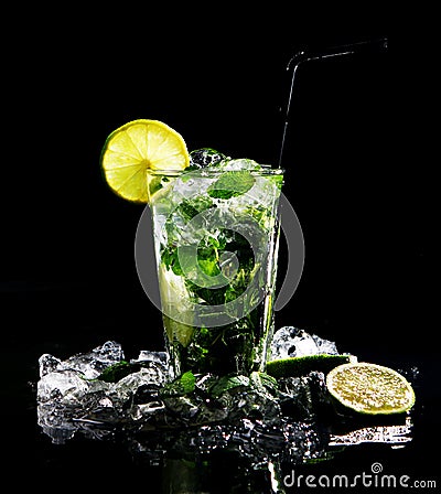 Fresh drink with green lime Stock Photo