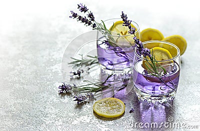 Fresh drink lemon lavender flowers summer lemonade Stock Photo