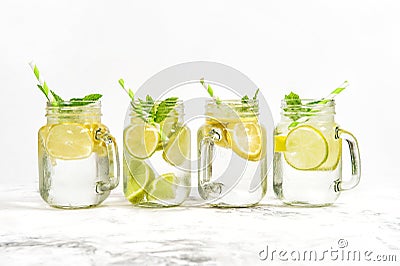 Fresh drink lime lemon mint ice Cold summer lemonade Stock Photo