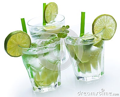 Fresh drink with lime and mint Stock Photo