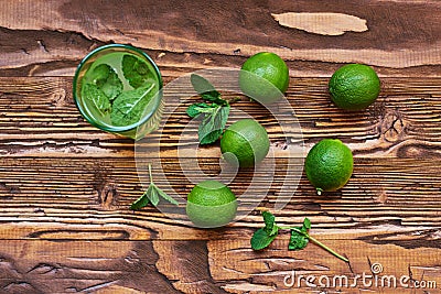 Fresh drink photo of home made limonade on wooden background Stock Photo