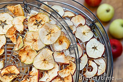 Fresh dryed apple chips prepared in a home Stock Photo
