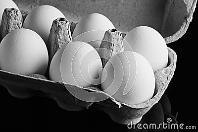 Fresh eggs in the opened box Stock Photo
