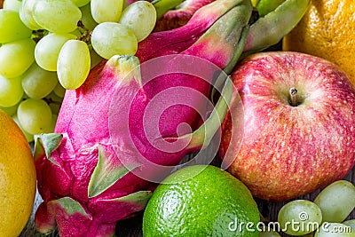 Fresh exotic and traditional fruits Stock Photo