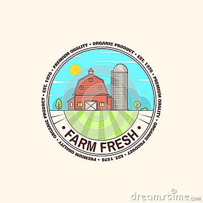 Fresh farm badge, label or sign in vintage style. Vector Illustration