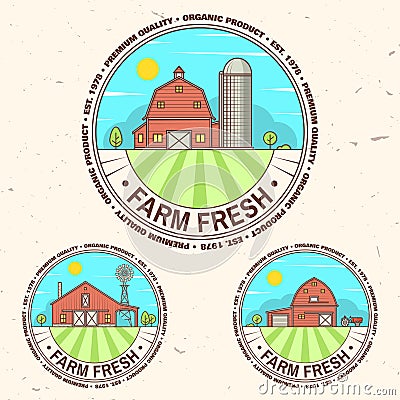 Fresh farm badge, label or sign in vintage style. Vector Illustration