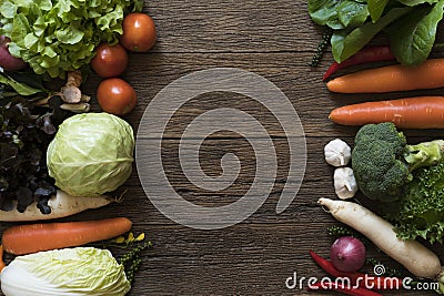 Fresh farmers market fruit and vegetable from above with copy sp Stock Photo